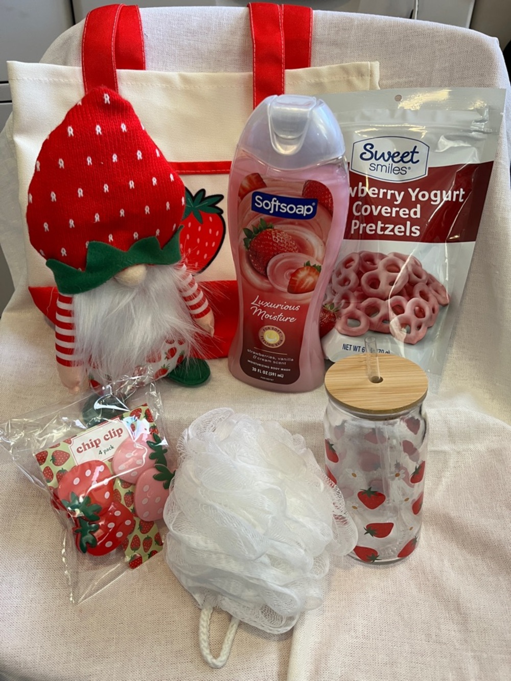 Strawberry-Themed Gift Bundle with Softsoap & Glass Drink Jar